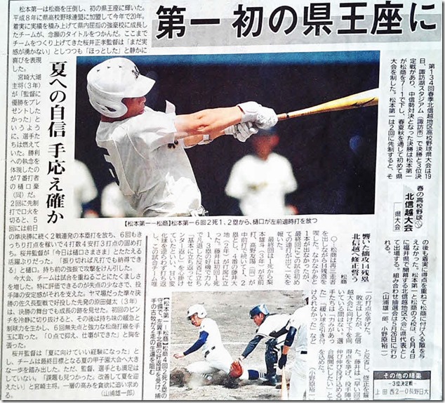 初の県王座-北信越野球5月20日付市民タイムス
